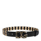Dolce & Gabbana Black Leather Eyelet Crystal DG Buckle Belt