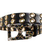 Dolce & Gabbana Black Leather Eyelet Crystal DG Buckle Belt