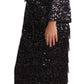 Dolce & Gabbana Black Sequined Long Sleeve Shift Midi Dress