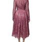 Dolce & Gabbana Pink Floral Lace Long Sleeve Midi Dress