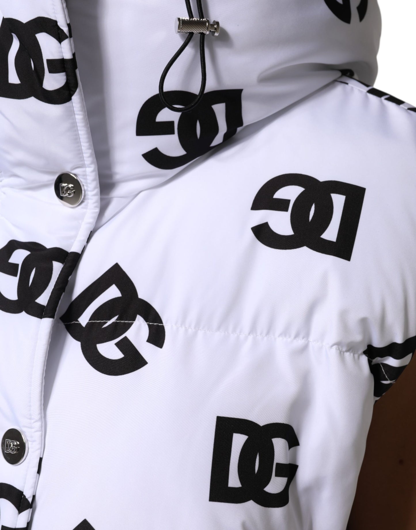 Dolce & Gabbana White Black DG Mania Polyester Puffer Jacket