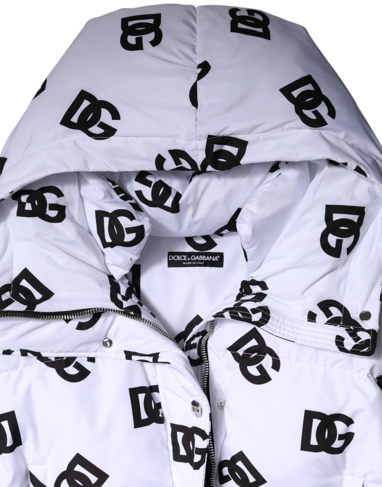 Dolce & Gabbana White Black DG Mania Polyester Puffer Jacket