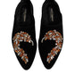 Dolce & Gabbana Black Velvet Embellished Loafer Slip On Shoes