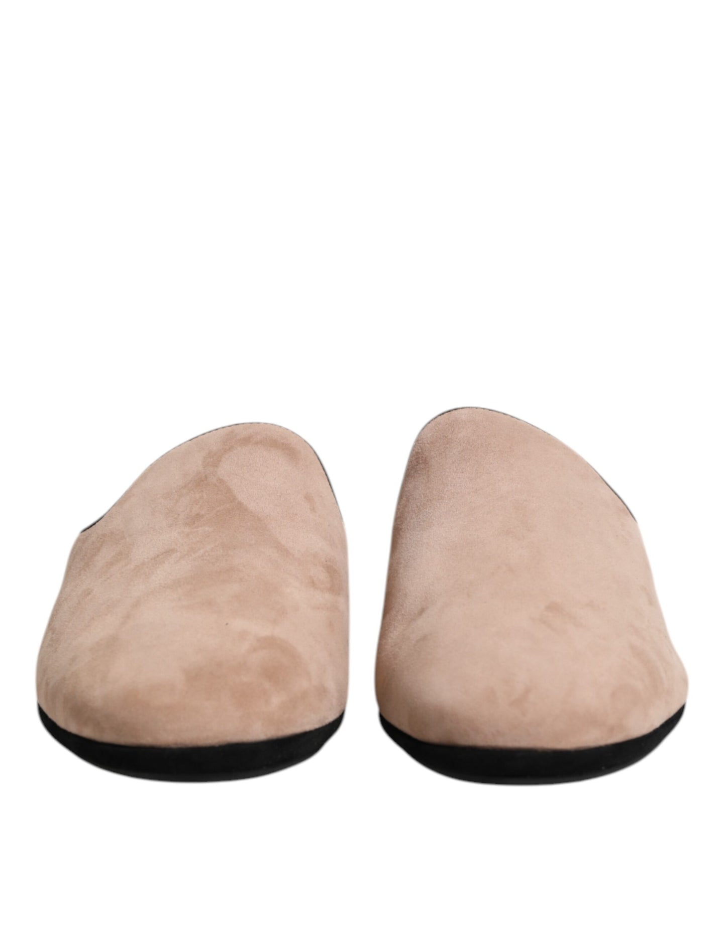 Dolce & Gabbana Beige Capra Suede Slides Flat Slipper Shoes
