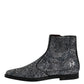 Dolce & Gabbana Dark Gray Cotton Sequined Chelsea Boots Shoes