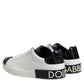 Dolce & Gabbana White Black Leather Portofino Sneaker Shoes