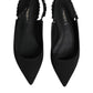 Dolce & Gabbana Black Crystal Charmeuse Slingback Shoes