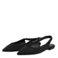 Dolce & Gabbana Black Crystal Charmeuse Slingback Shoes