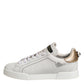 Dolce & Gabbana White Gold Leather Low Top Sneakers Shoes