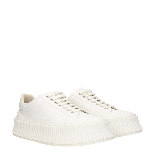 Jil Sander White Fabric Platform Sneakers