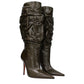 Amina Muaddi Green Leather High Heel Boots