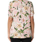 Dolce & Gabbana Pink Lily Printed Round Neck Blouse Top