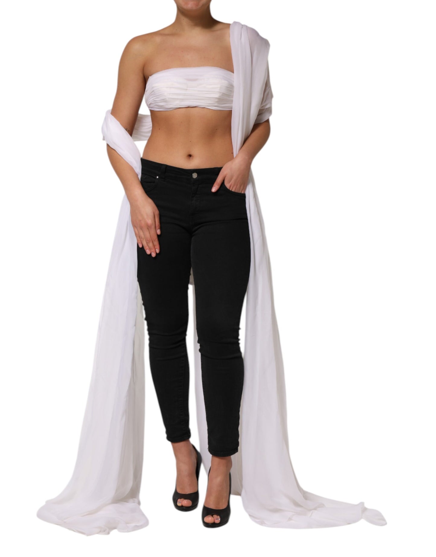 Dolce & Gabbana White Bustier Corset Cropped Chiffon Top