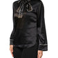 Dolce & Gabbana Black Silk Ascot Collared Button Blouse Top