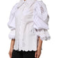 Dolce & Gabbana White Ruffled Lace Embellished Blouse Top