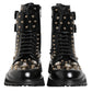 Dolce & Gabbana Black Studded Lace Up Mid Calf Boots Shoes
