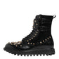 Dolce & Gabbana Black Studded Lace Up Mid Calf Boots Shoes