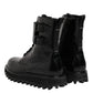 Dolce & Gabbana Black Leather Lace Up Mid Calf Boots Shoes