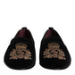 Dolce & Gabbana Black Velvet Gold Crown Mens Loafers Shoes