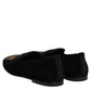 Dolce & Gabbana Black Velvet Gold Crown Mens Loafers Shoes