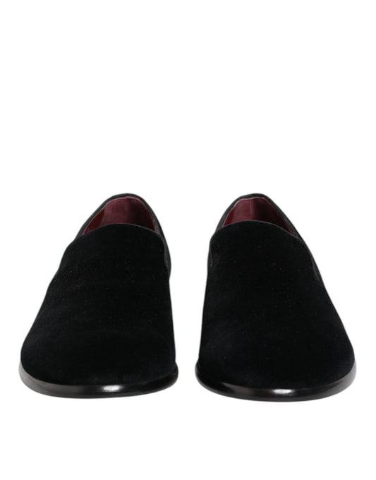 Dolce & Gabbana Black Velvet Loafers Formal Men Dress Shoes