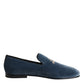 Dolce & Gabbana Blue Velvet DG Logo Loafers Formal Shoes