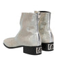 Dolce & Gabbana White Strass DG Logo Heels Ankle Boots Shoes