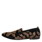Dolce & Gabbana Black Floral Embroidery Men Loafers Shoes