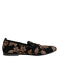 Dolce & Gabbana Black Floral Embroidery Men Loafers Shoes