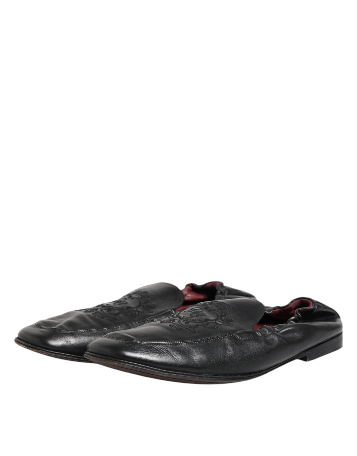 Dolce & Gabbana Black Leather Slip On Men Flat Loafers Shoes