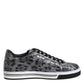 Dolce & Gabbana Gray Leather Leopard Low Top Sneakers Shoes