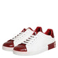 Dolce & Gabbana White Red Leather Lace Up Sneakers Shoes