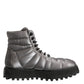 Dolce & Gabbana Silver Padded Mid Calf Lace Up Boots Shoes