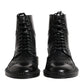 Dolce & Gabbana Black Leather Lace Up Mid Calf Boots Shoes