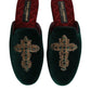 Dolce & Gabbana Green Velvet Cross Embellished Slippers Shoes