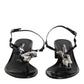 Dolce & Gabbana Black Leather Crystal Ankle Strap Sandals Shoes