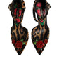 Dolce & Gabbana Brown Leopard Crystal Roses Pumps Shoes