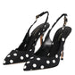 Dolce & Gabbana Black White Dotted Stiletto Slingback Shoes