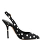 Dolce & Gabbana Black White Dotted Stiletto Slingback Shoes