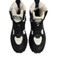 Dolce & Gabbana Black White Padded Mid Calf Lace Up Boots Shoes