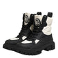 Dolce & Gabbana Black White Padded Mid Calf Lace Up Boots Shoes