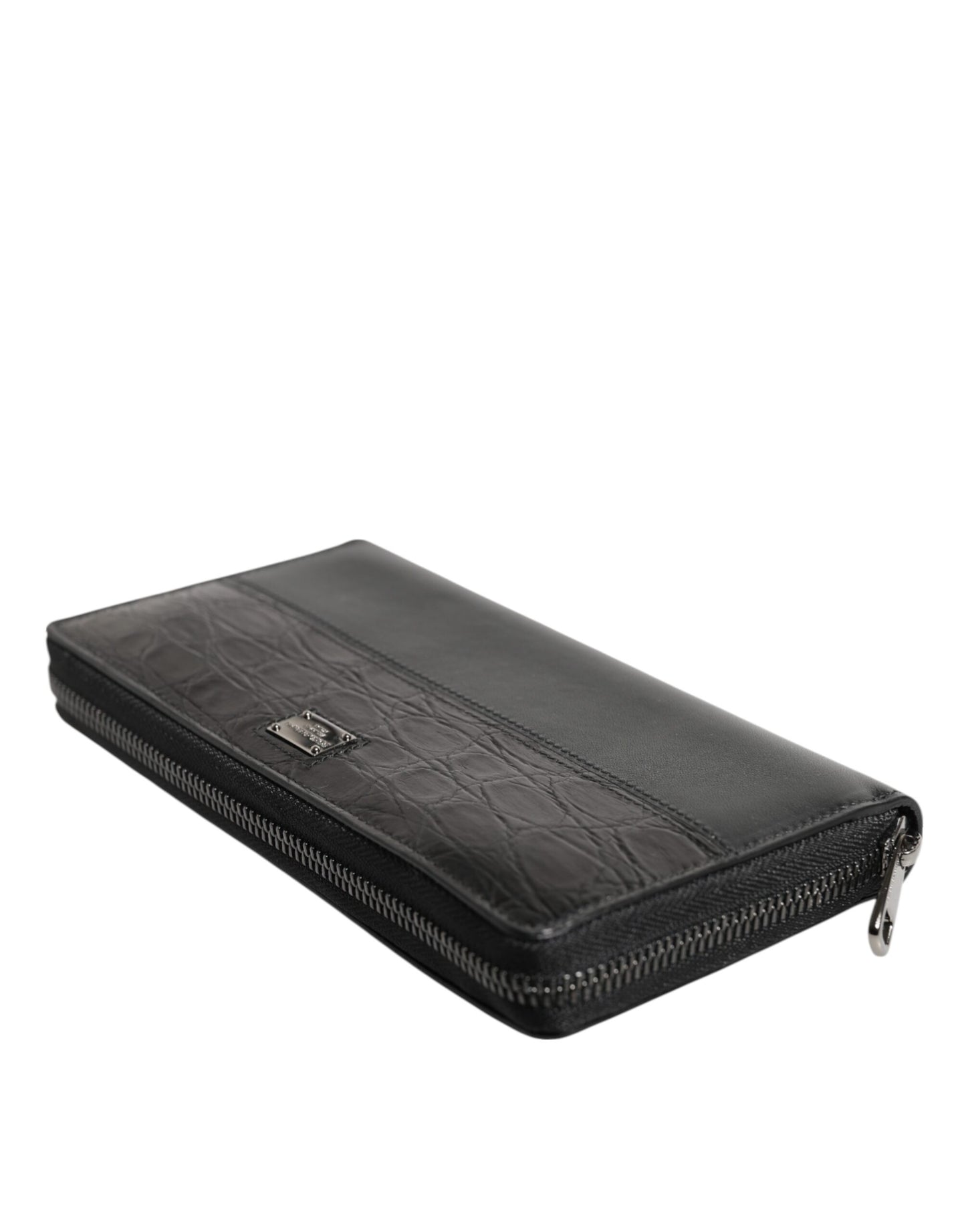 Dolce & Gabbana Black Leather Logo Plaque Zip Around Continental Wallet