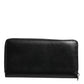 Dolce & Gabbana Black Leather DG Plaque Zip Around Continental Wallet