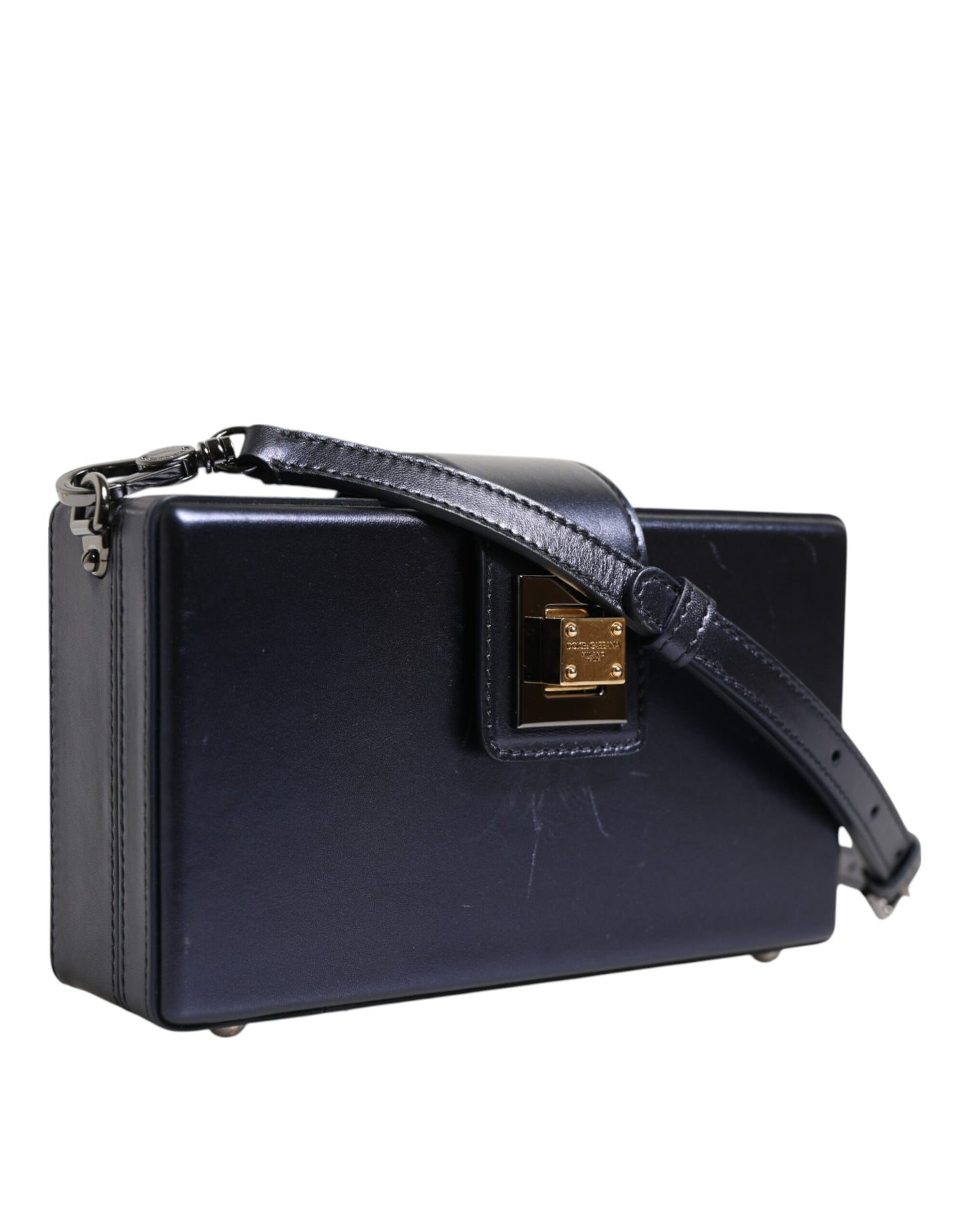 Dolce & Gabbana Blue DG BOX Lambskin Leather Crossbody Strap Bag
