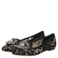 Dolce & Gabbana Black Taormina Lace Crystals Flats Shoes