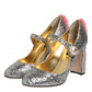 Dolce & Gabbana Silver Glitter Mink Fur VALLY Pump Shoes