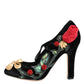 Dolce & Gabbana Black Roses Crystal Brooch Mary Jane Shoes