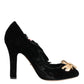 Dolce & Gabbana Black Roses Crystal Brooch Mary Jane Shoes
