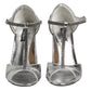 Dolce & Gabbana Silver Leather T-strap Heels Sandals Shoes