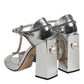 Dolce & Gabbana Silver Leather T-strap Heels Sandals Shoes